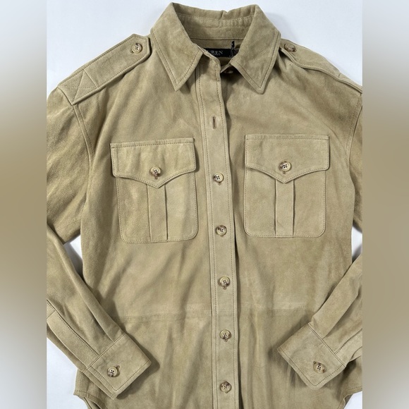 Ralph Lauren Women’s Goat Suede Button Up Long Sleeve Shirt / Jacket Tan - XXL - Picture 5 of 10
